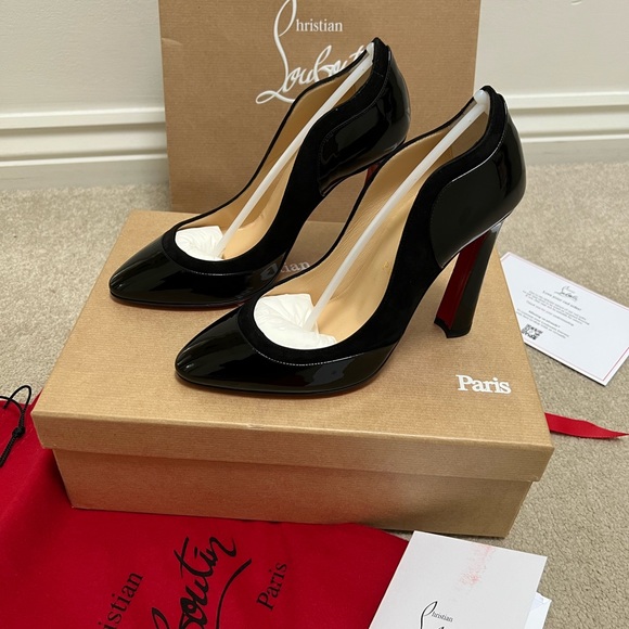 Christian Louboutin Black Maud 100 Patent & Suede Pumps Size 35 Brand New in Box - Picture 2 of 13
